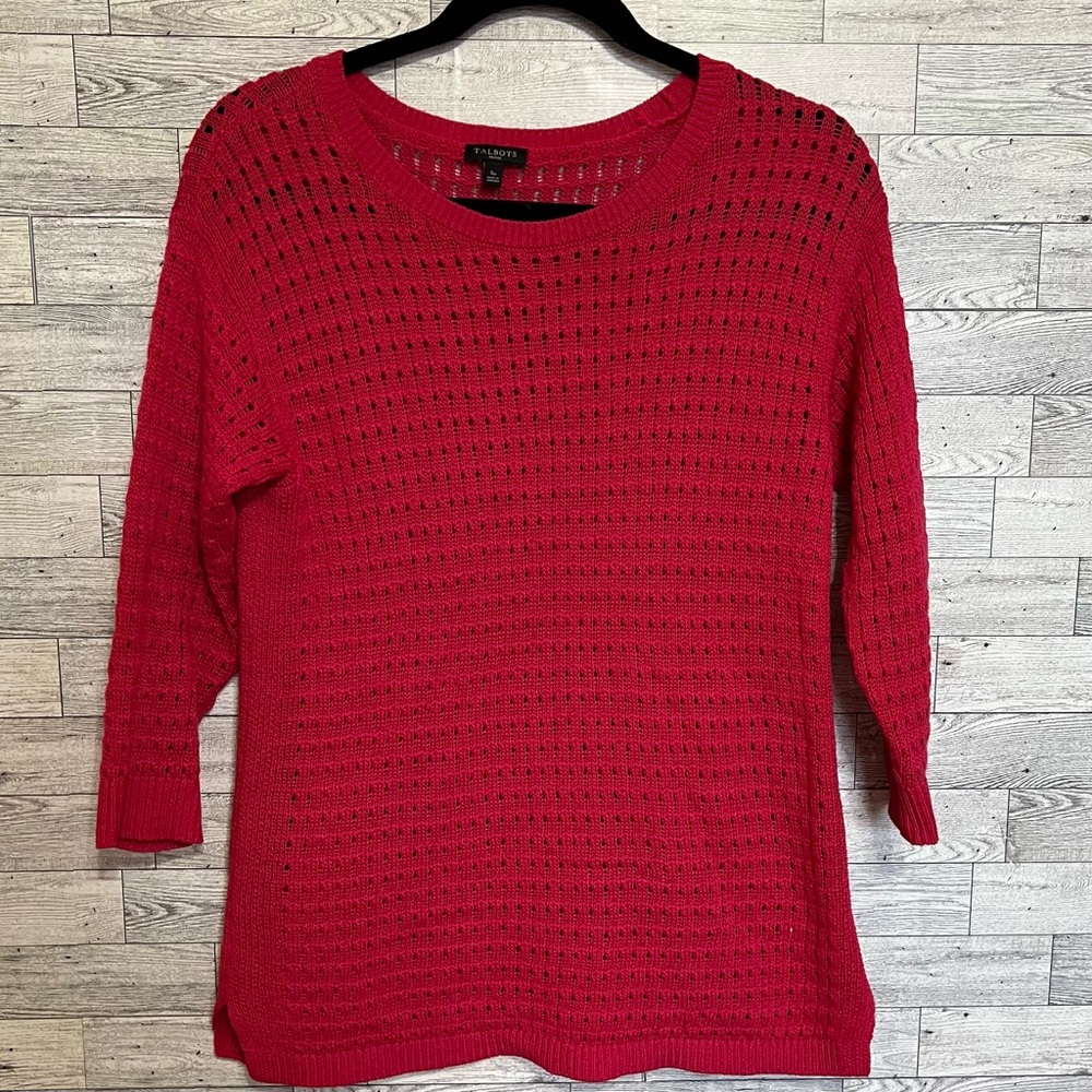 Talbots Open Knit Sweater Sz Small-Petite Mixed Yarn Perfect Valentines Day Wear